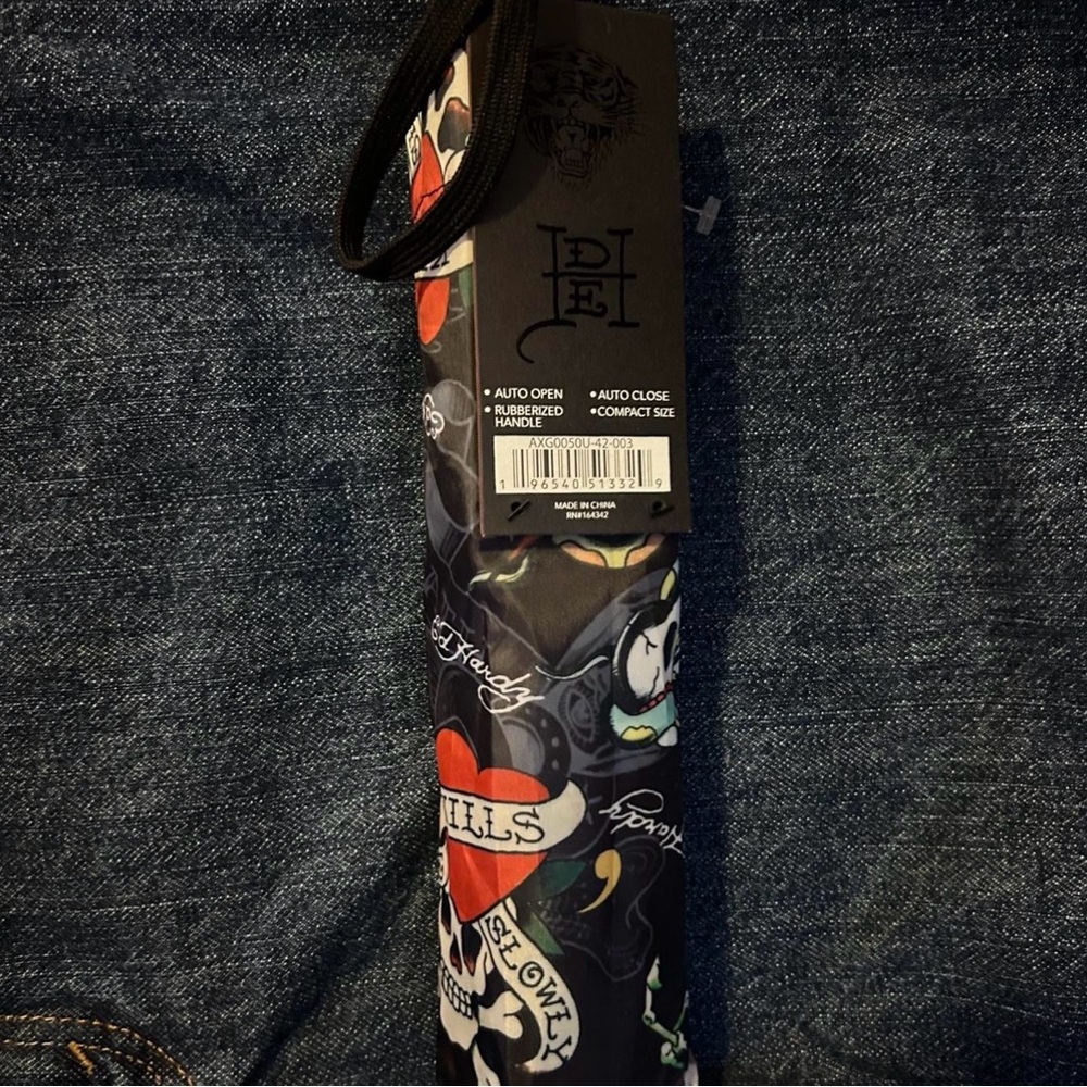 Ed Hardy Black and Red Graphic Umbrella